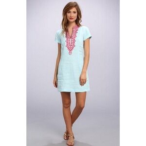 Lilly Pulitzer Dress Womens Medium Blue Linen Soutache Embroidered Shift 79954